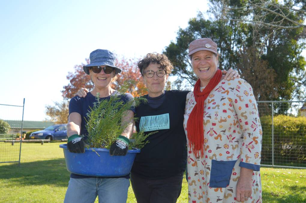 From left: Robyn Ellwood, Edwina Robinson and Maree O'Rourke at the Moruya Microforest site on May 16. Picture by Megan McClelland