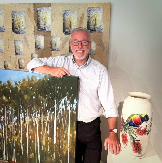 Eurobodalla Regional Botanic Gardens manager Michael Anlezark with artworks to be featured in the "From the Forest" exhibition. Picture supplied