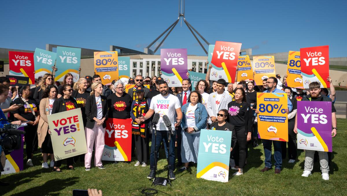 Yes23 campaign director Dean Parkin speaks outside Parliament House on Friday. Picture by Sitthixay Ditthavong.