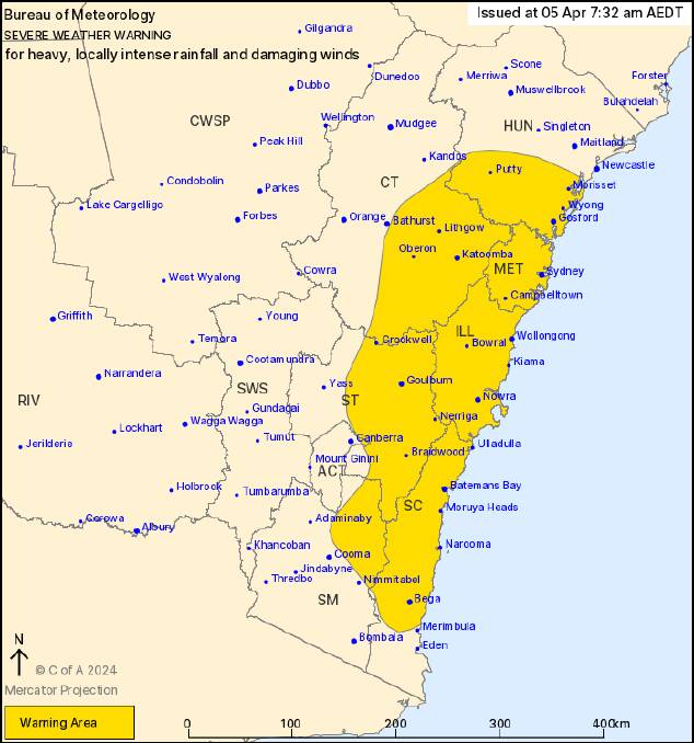 A screenshot of the area covered by the warning. Picture Bureau of Meteorology