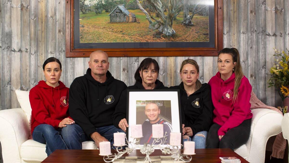 The Molloy-Murphy family, from left Dimity Murphy , father Luke Murphy, Mother Vicki Murphy, Belinda Molloy and Partner Jess Christensen, family of Jyle Molloy-Murphy who tragically was killed in February, 2022, by a hit and run driver. Picture by Keegan Carroll