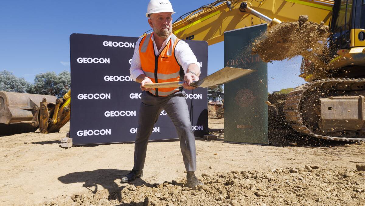 Geocon managing director Nick Georgalis turning the sod to mark the start of construction on Geocon's new project The Grande on London. Picture by Keegan Carroll.