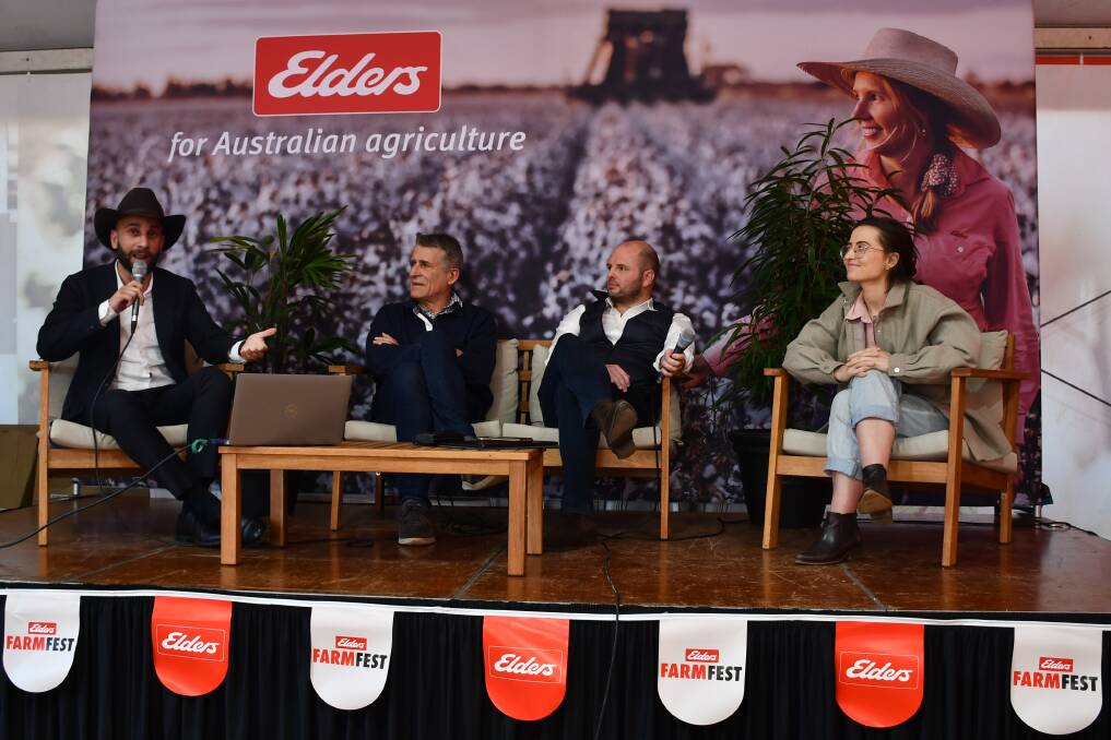 Leading the panel discussion was Agtech Angel Investor Network founder Sam Almaliki, with Farmers Hub's Tony Course, Carbonaught's Andrew Pedley and Monty Compost Co's Ashley Baxter. Picture by Paula Thompson