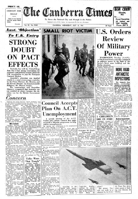 The front page of the paper on this day in 1961.
