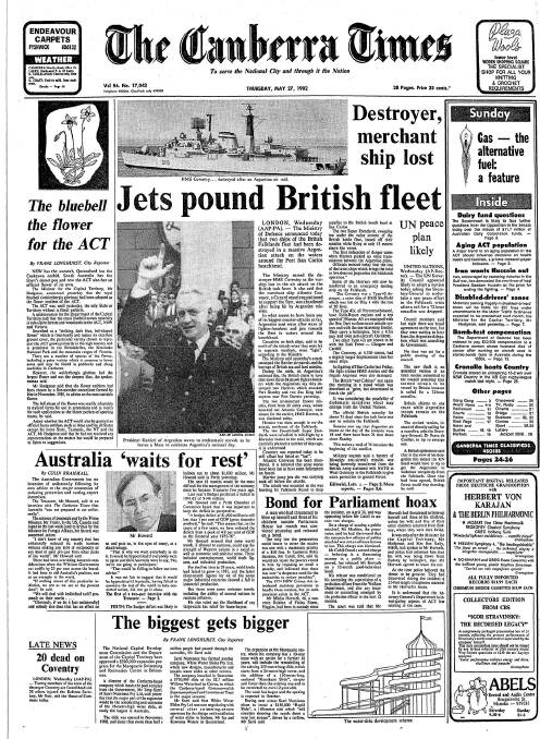 The front page of the paper on this day in 1982.