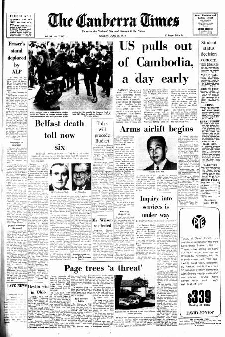 The front page of the paper on this day in 1970.