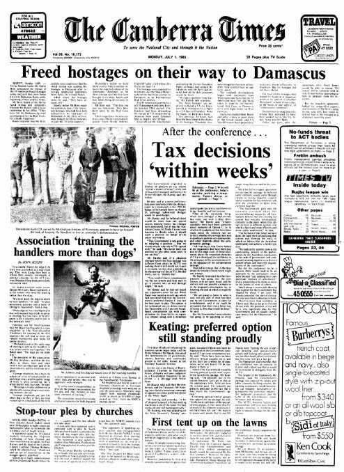 The front page of the paper on this day in 1985.