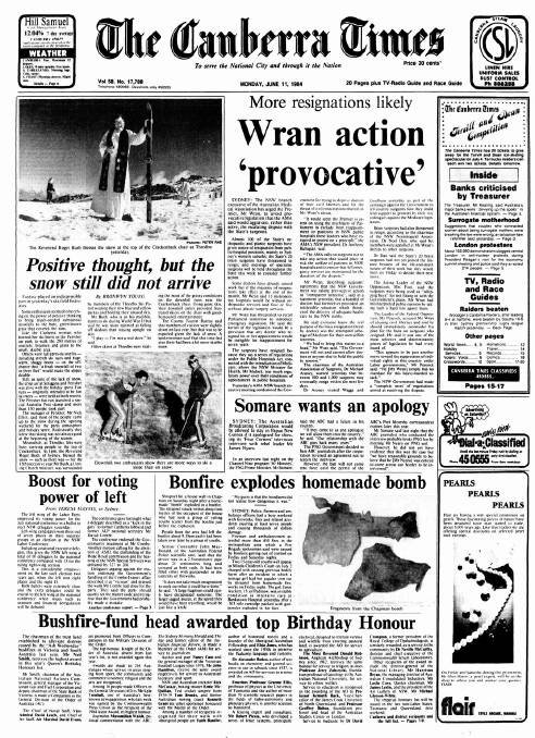 The front page of the paper on this day in 1984.