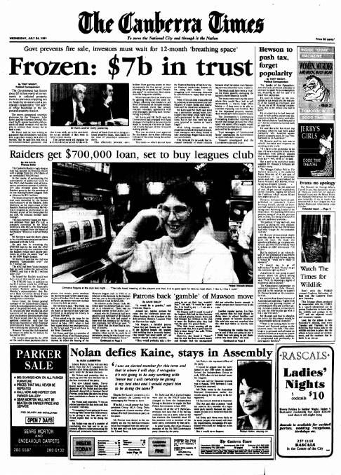 The front page of the paper on this day in 1991.