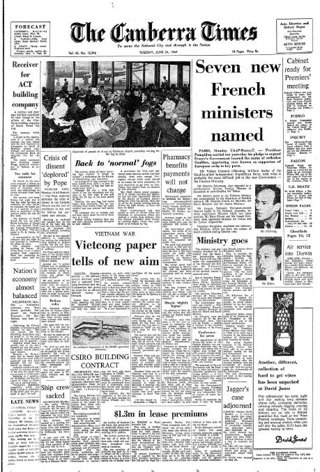 The front page of the paper on this day in 1969.