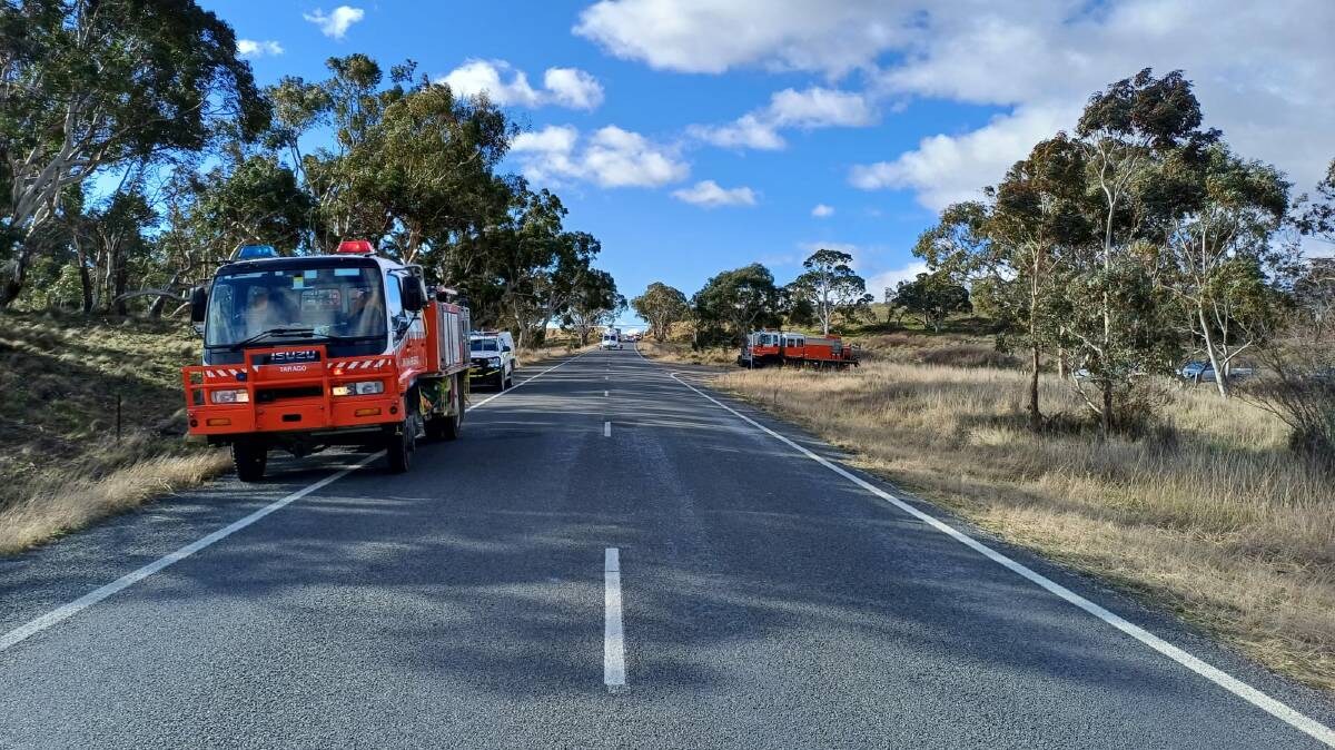 Tarago Bushfire Brigade and a Toll helicopter at the scene of the crash. Picture supplied