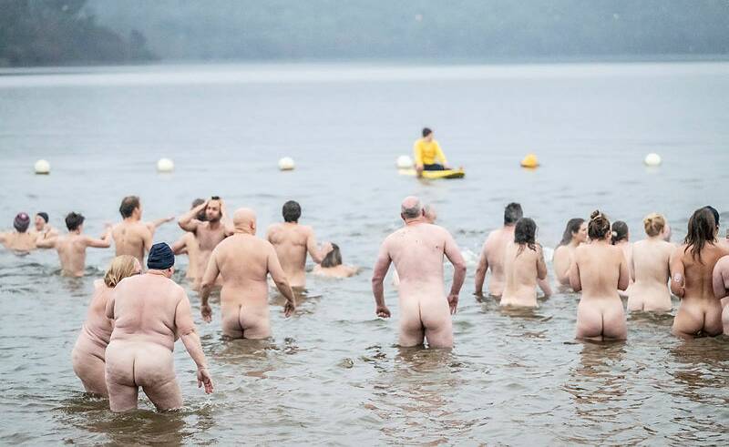 Lots of cold bums at the winter solstice swim. Picture by Karleen Minney
