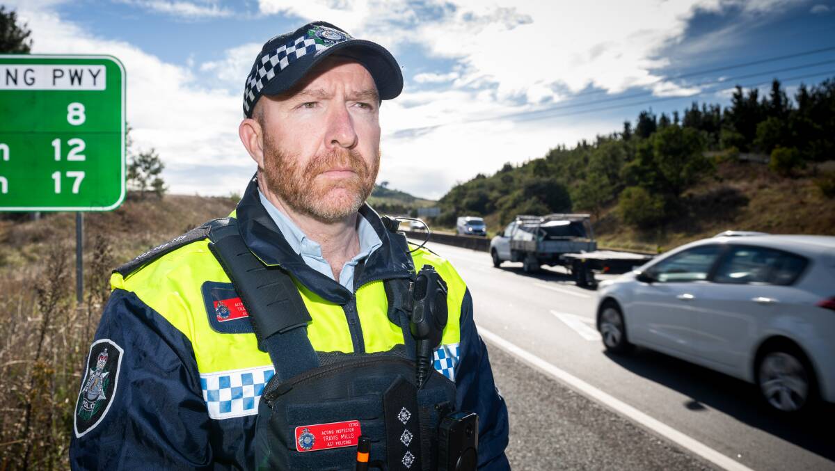 Acting Inspector Travis Mills wants people to leave more space between vehicles on the Tuggeranong Parkway. Picture by Elesa Kurtz