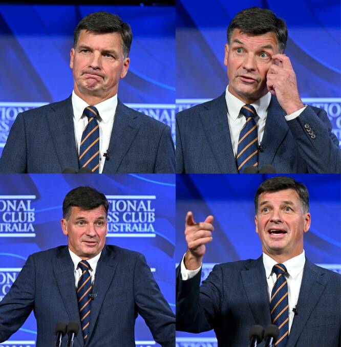 Angus Taylor struggles to explain the Coalition's net migration target. Picture: AAP