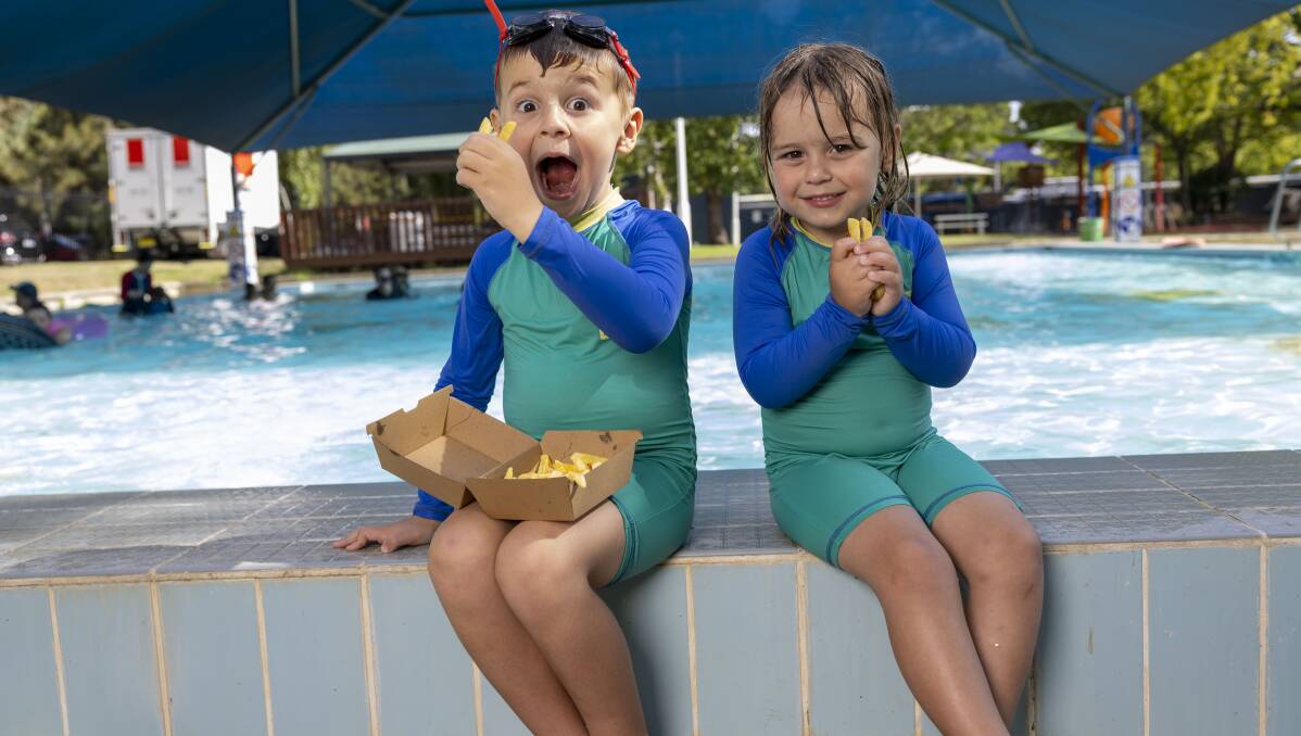The Grening brothers - Judah, 5, and Asher, 4, had a great time at the Dickson pool on Wednesday. Picture by Gary Ramage