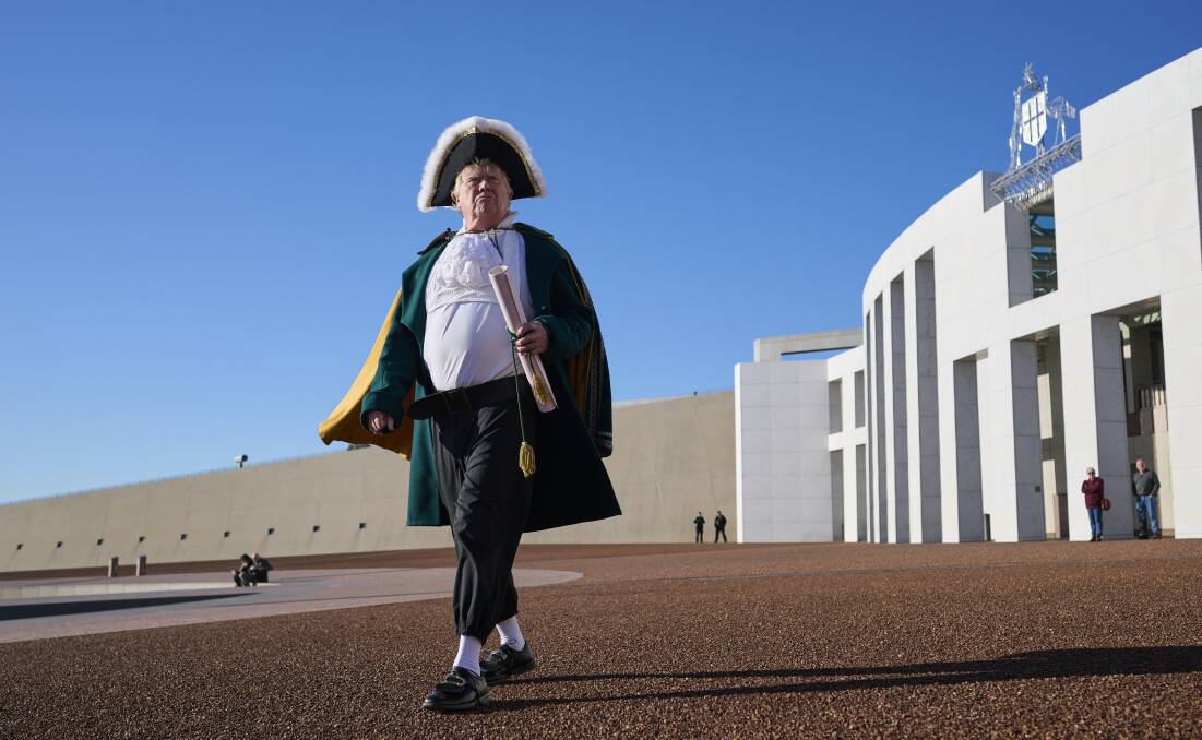 A ye olde town crier helped to launch the petition at Parliament House on Tuesday. Picture supplied