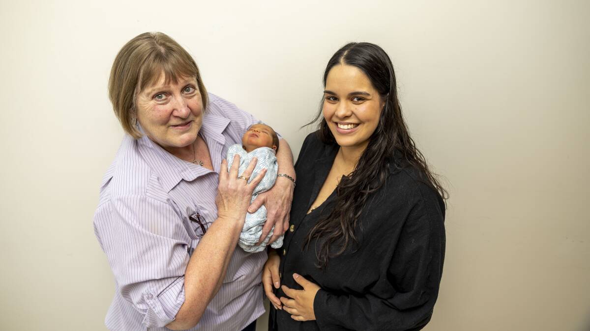 Queanbeyan Hospital maternity clerk Sue Ahearn recent won a Care and Kindness Award. New Florey mum Safia Mansouri says Sue was the reason she choose Queanbeyan for the birth of her first child Mia. Picture by Gary Ramage