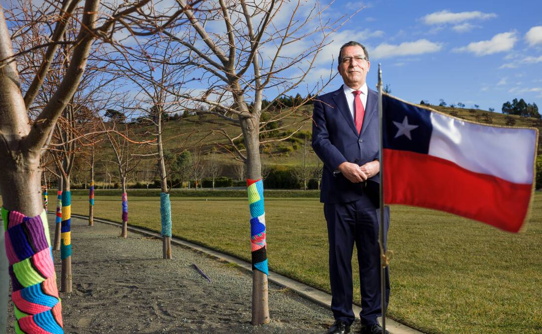 Chile's Ambassador to Australia, Jaime Chomali at the launch of Warm Trees. Friends of the Arboretum have partnered with the Chilean Embassy to focus on Chile as part of the exhibition. Picture by Sitthixay Ditthavong