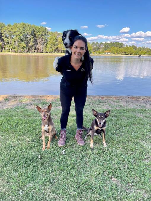 Dog trainer Courtney Willcox with some happy Pups4Fun clients. Picture Supplied