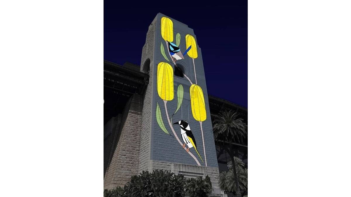 A mock-up of how the Eggpicnic birds will look on the pylons of the Sydney Harbour Bridge during Vivid. Picture Instagram