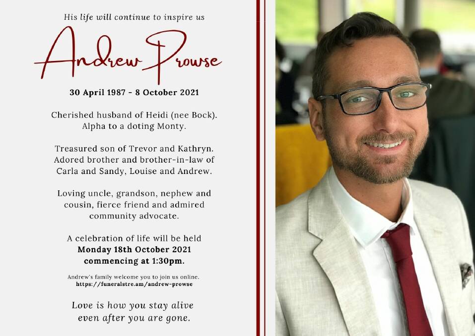 Andrew's friends and family are inviting all the community to join his funeral service by Zoom on Monday from 1.30pm. Picture: Supplied