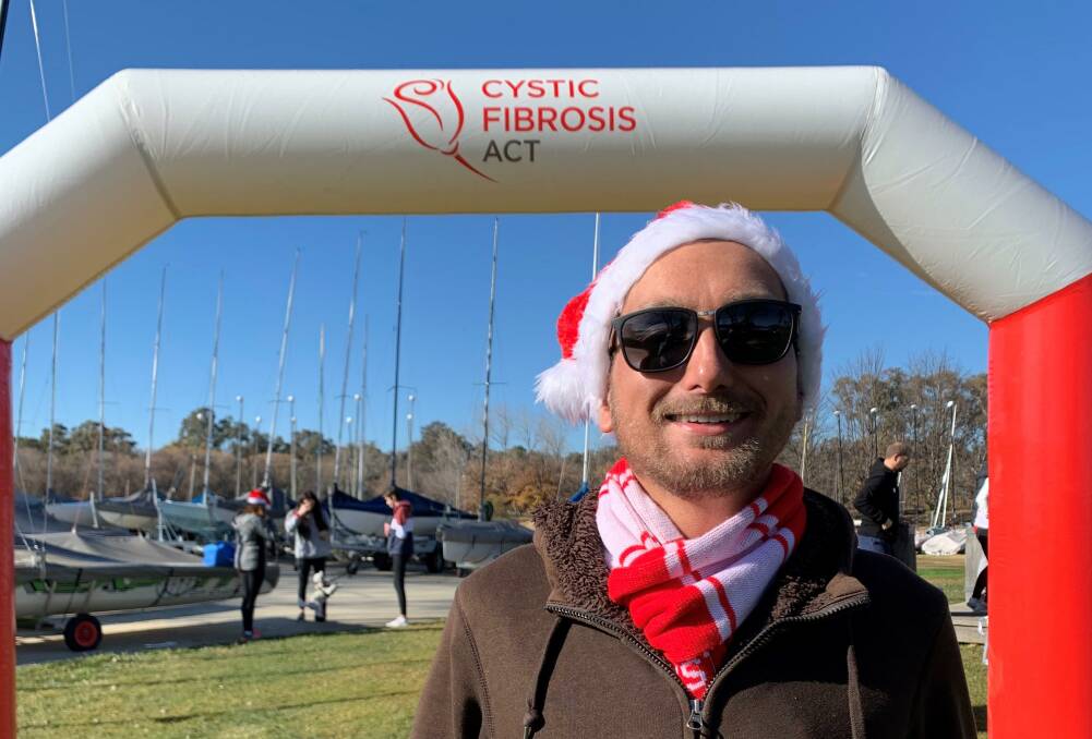 Andrew at the Santa Speedo Shuffle fundraiser for Cystic Fibrosis ACT. Picture: Supplied