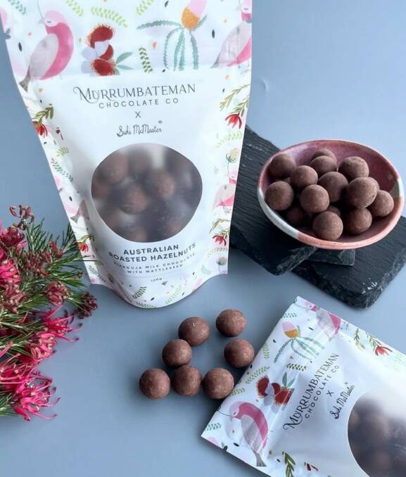 The biggest seller are the chocolate-coated range of Australian nuts, including hazelnuts grown at Batlow, with special packaging by artist Suki McMaster. Picture supplied 