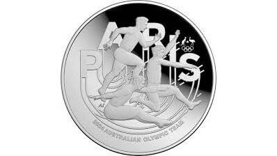 The 2024 $5 Fine Silver Domed Coin features an athlete performing the triple jump
showing the approached, jump and landing juxtaposed against each other in front of a stylised athletics field. Picture supplied 