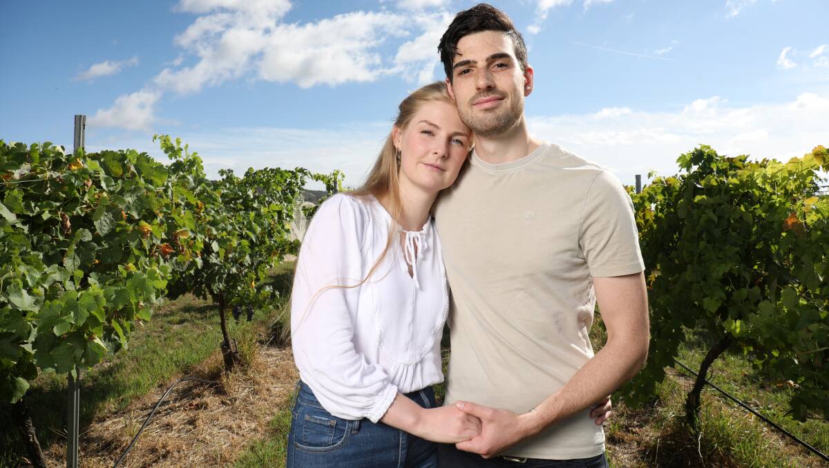 Canberra couple Tanja Cobden and Seb Tobes at Lake George Winery where they will marry on Saturday after Pialligo Estate closed last week. Picture by James Croucher