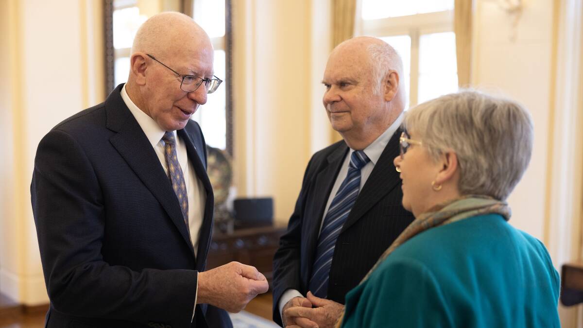 Governor-General David Hurley with guests at the morning tea for Radio 1RPH. Picture supplied