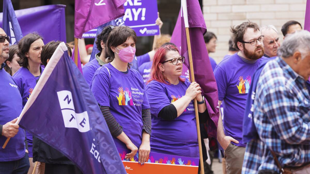 NTEU members at the University of Canberra went on a half-day strike in October as enterprise bargaining negotiations stalled. Picture by Keegan Carroll