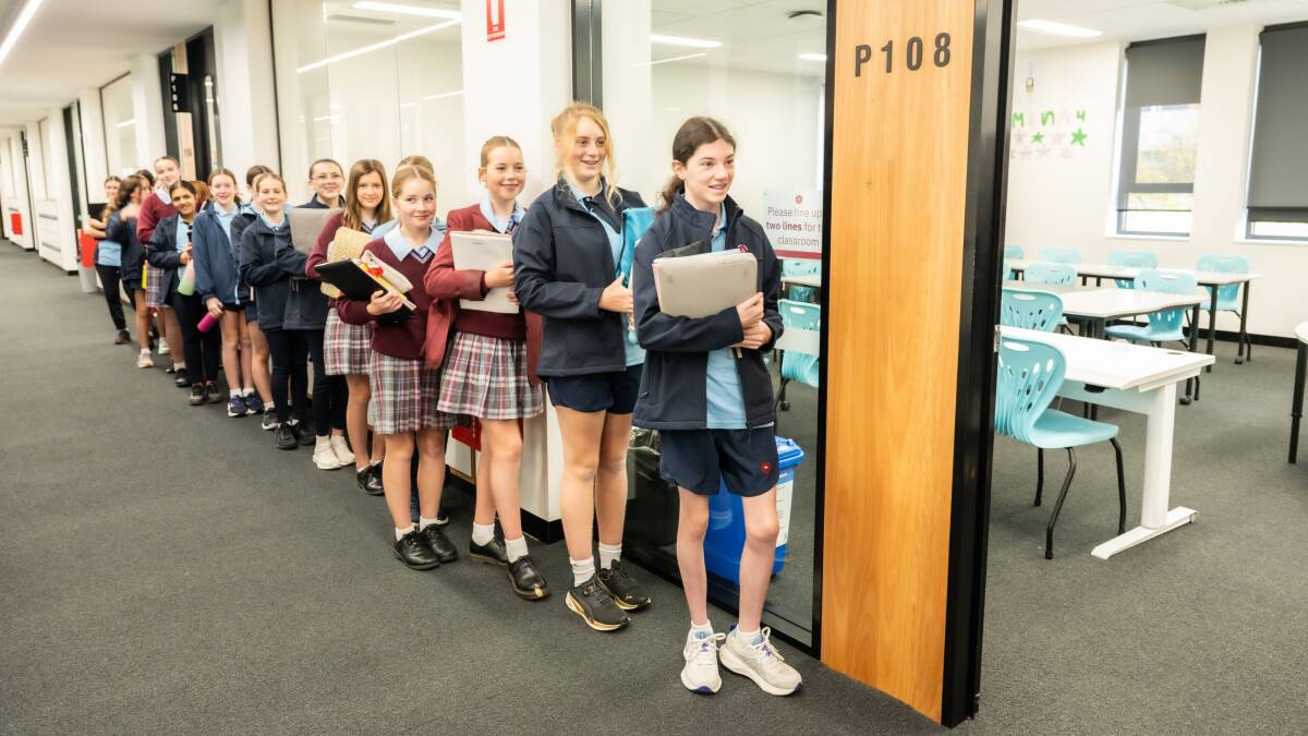 A Year 7 class at St Clare's College lines up for an English lesson. Picture by Karleen Minney