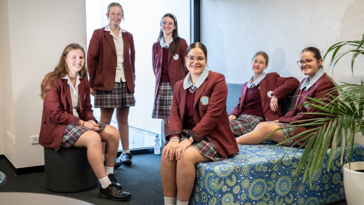 St Clare's College students Evie Williams, Hannah Williams, Edith Baggoley, Phoenix Hamlin, Amy Skinner and Sienna Hamlin. Picture by Karleen Minney