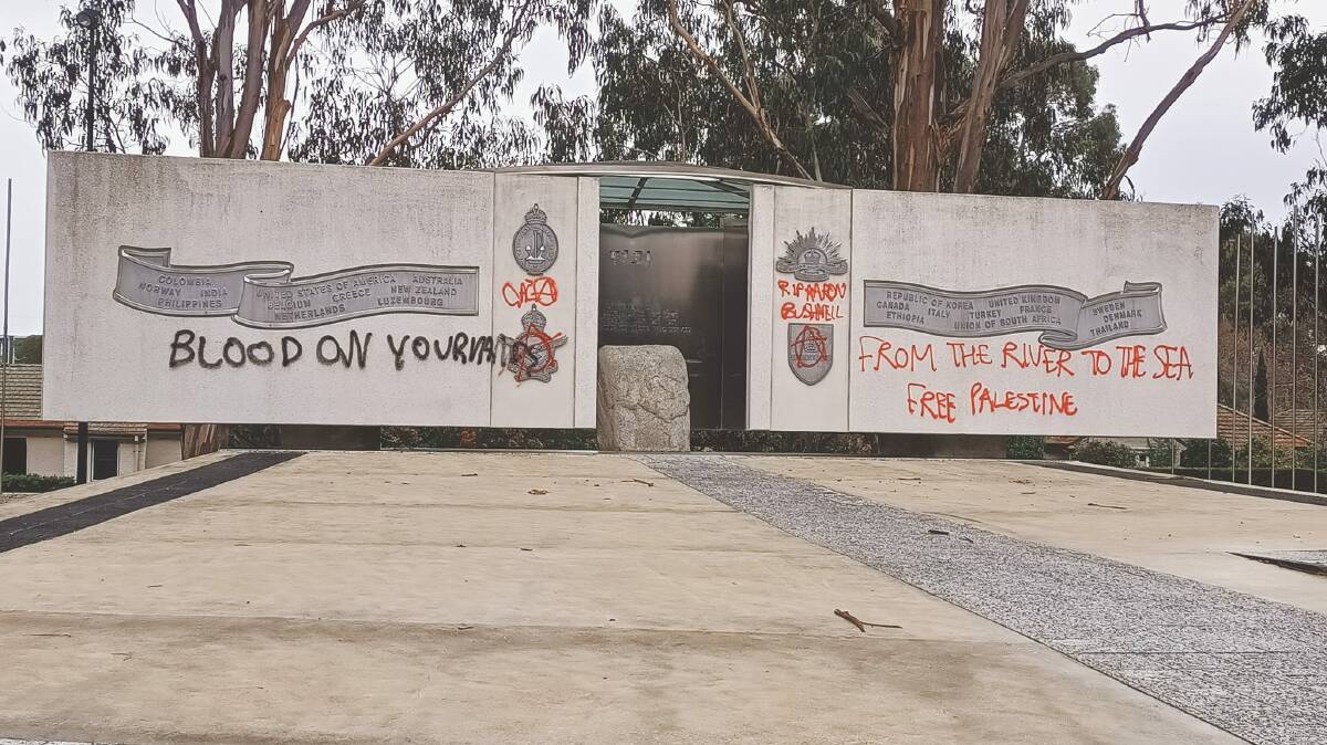 Graffiti on Vietnam and Korean War memorials in Canberra on June 30. Picture Facebook