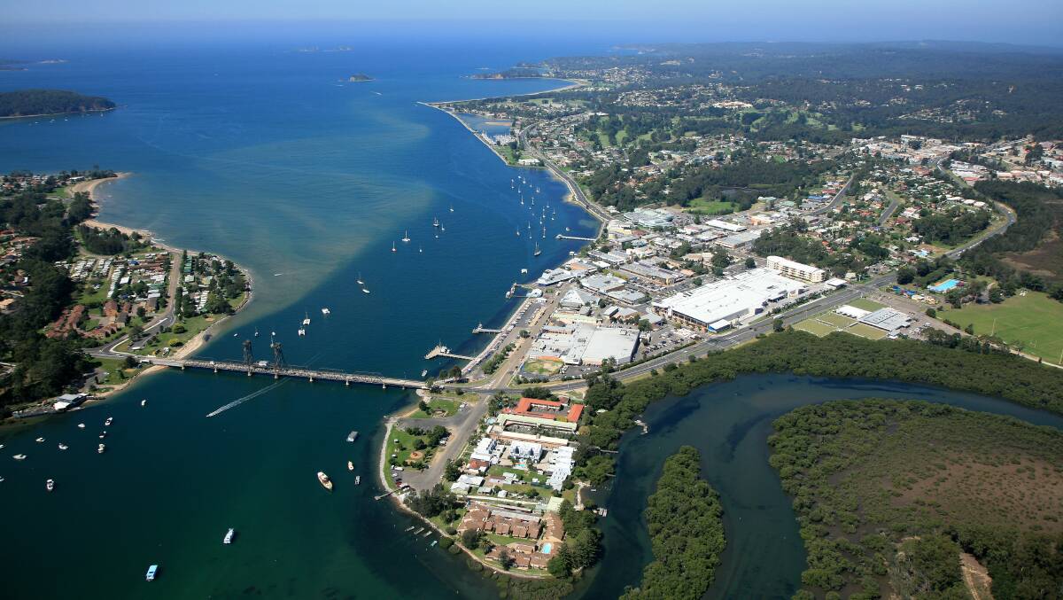An aerial view of Batemans Bay, which Captain Cook originally named Bateman Bay.