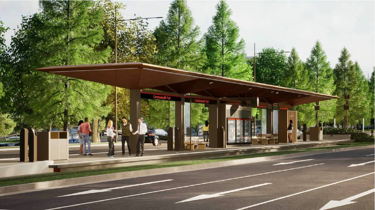 An artist's impression of a light rail stop at Commonwealth Park, part of the project now approved by the National Capital Authority. Picture supplied