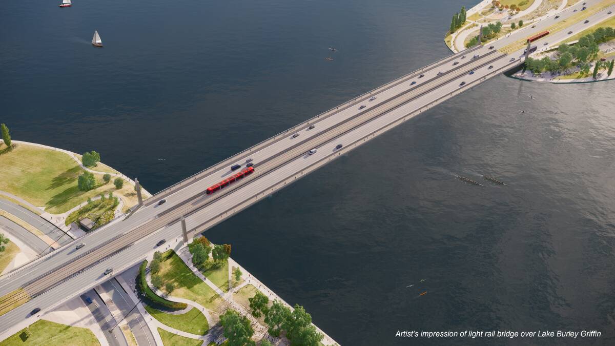 An artist's impression of the light rail bridge over Lake Burley Griffin. Picture supplied
