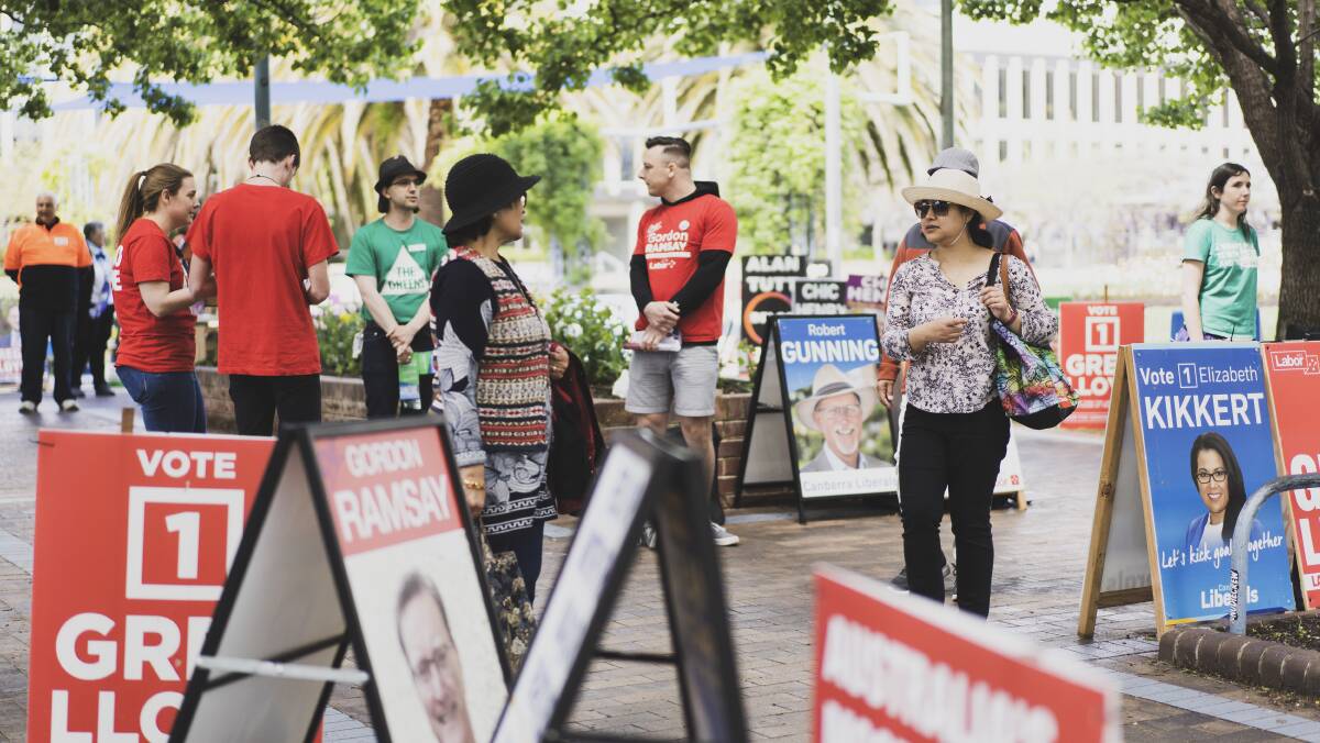 Political parties, pictured campaigning for the 2020 ACT election, have raised concerns about the government's proposed changes to donation reporting laws. Picture by Dion Georgopoulos