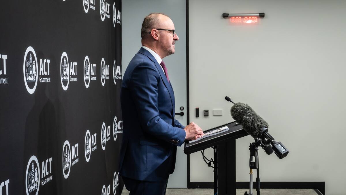 Chief Minister Andrew at the podium explaining his mid-year budget review to journalists on Thursday afternoon. Picture by Karleen Minney