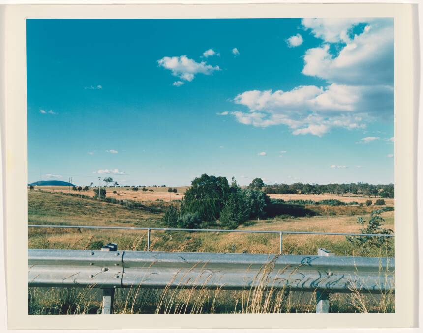 Canberra suite 1980-81 #13 [Field and metal road guardrail], 1980-81, Chromogenic photograph, 40.5 h cm, 50.6 w cm, National Gallery of Australia, Kamberri/Canberra, purchased 2005. Picture National Gallery of Australia