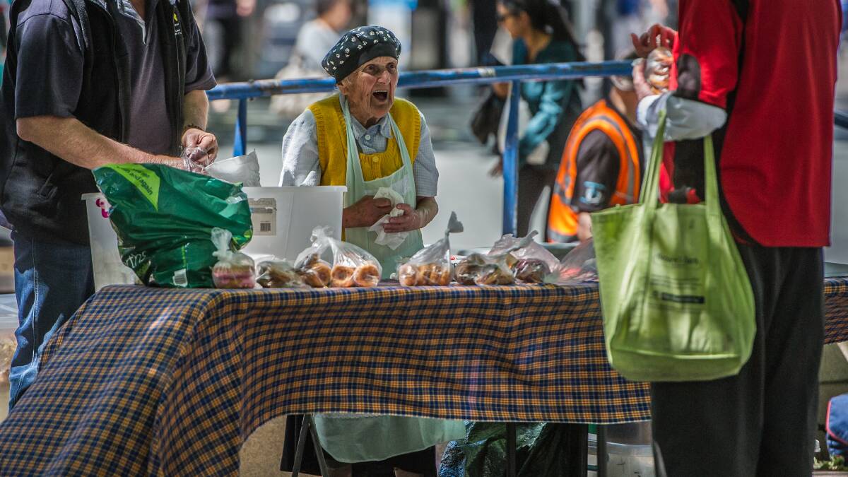 Stasia Dabrowski serves the needy from Garema Place in November 2016. Picture by Karleen Minney