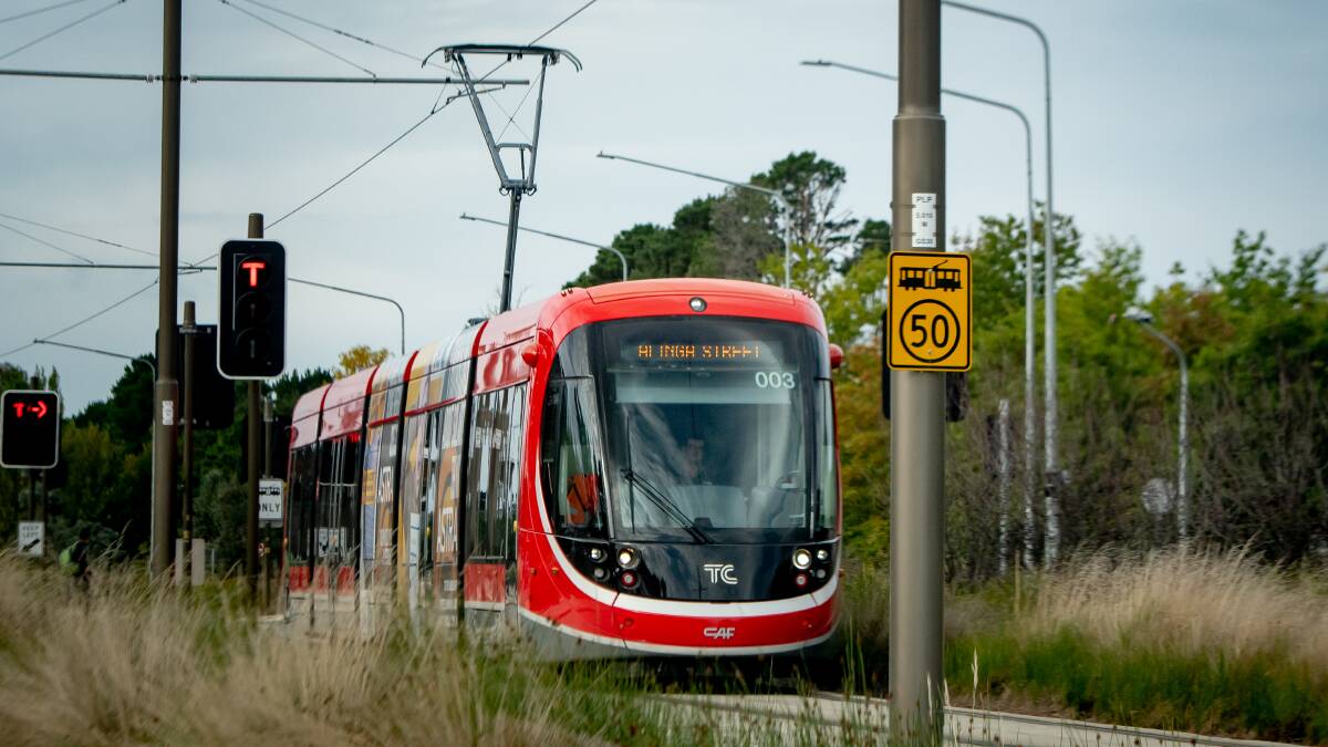 Light rail, which the ACT government plans to extend to Woden through the parliamentary triangle. Picture by Elesa Kurtz
