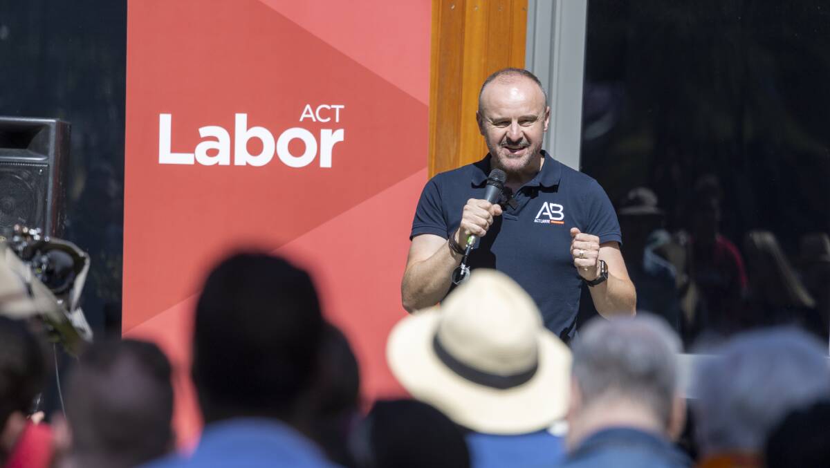 Chief Minister Andrew Barr addresses the Labor faithful at the weekend after the party unveiled its 2024 election candidates. Picture by Gary Ramage