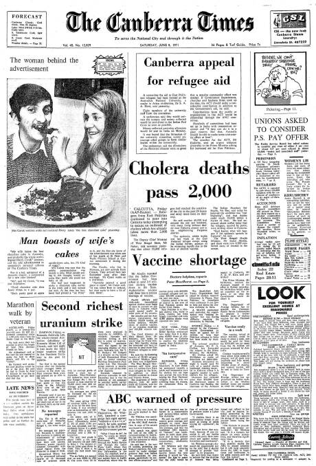 The front page of The Canberra Times on June 5, 1971.