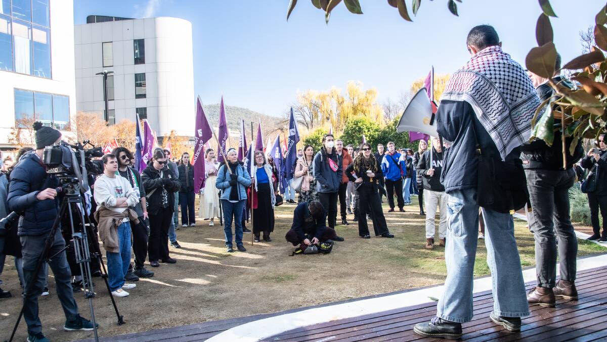 Members within the ACT Labor Party have put forward motions to back pro-Palestine student protests, like the one pictured at the Australian National University, at the party's conference this month. Picture by Karleen Minney