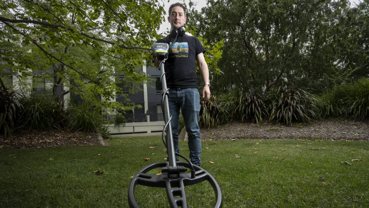 Real estate agent Nathan Burraston with one of the metal detectors bound for Ukraine. Picture by Scott Hannaford