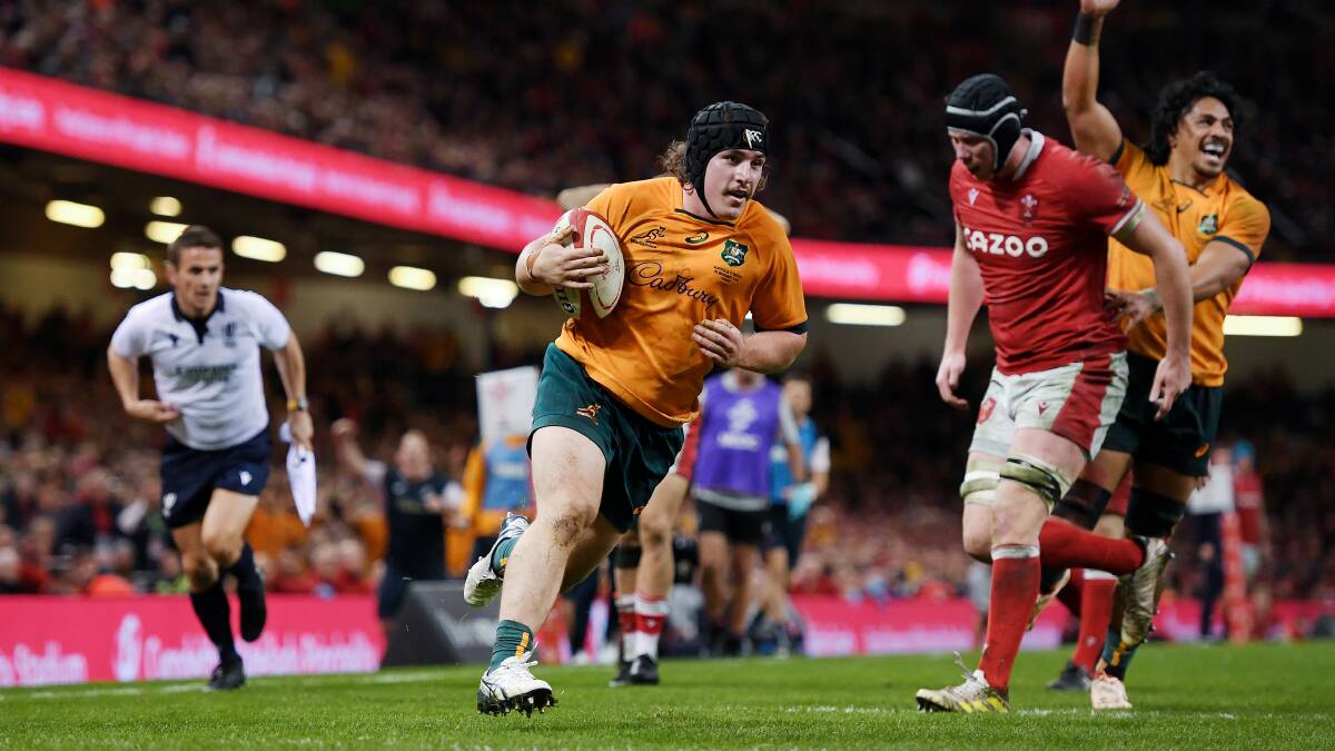 Lachlan Lonergan scored the match-winning try for the Wallabies in a thrilling comeback against Wales. Picture Getty