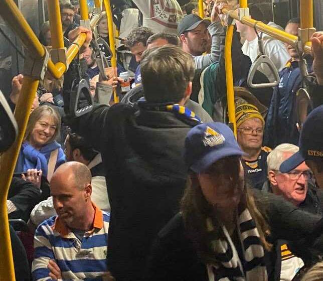 A packed bus on the way to Canberra Stadium via The Dock. Picture supplied