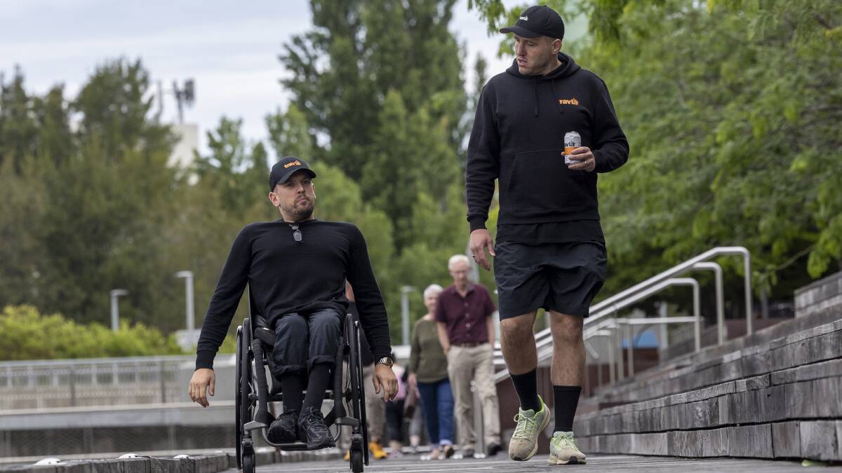 Dylan Alcott joined Ben Alexander at The Dock's Running for Resilience event. Picture by Gary Ramage