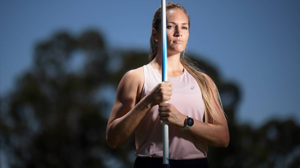Javelin thrower Kelsey-Lee Barber at the Australian Institute of Sport. Picture by Sitthixay Ditthavong